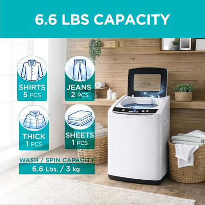 BLACK+DECKER 0.9 Cu. Ft. Portable Washer, 6.6 Lb. Capacity, BPWM09W, White