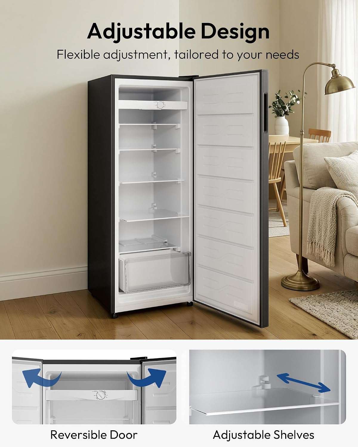 7 Cu Ft Upright Freezer, Convertible Freezer Refrigerator