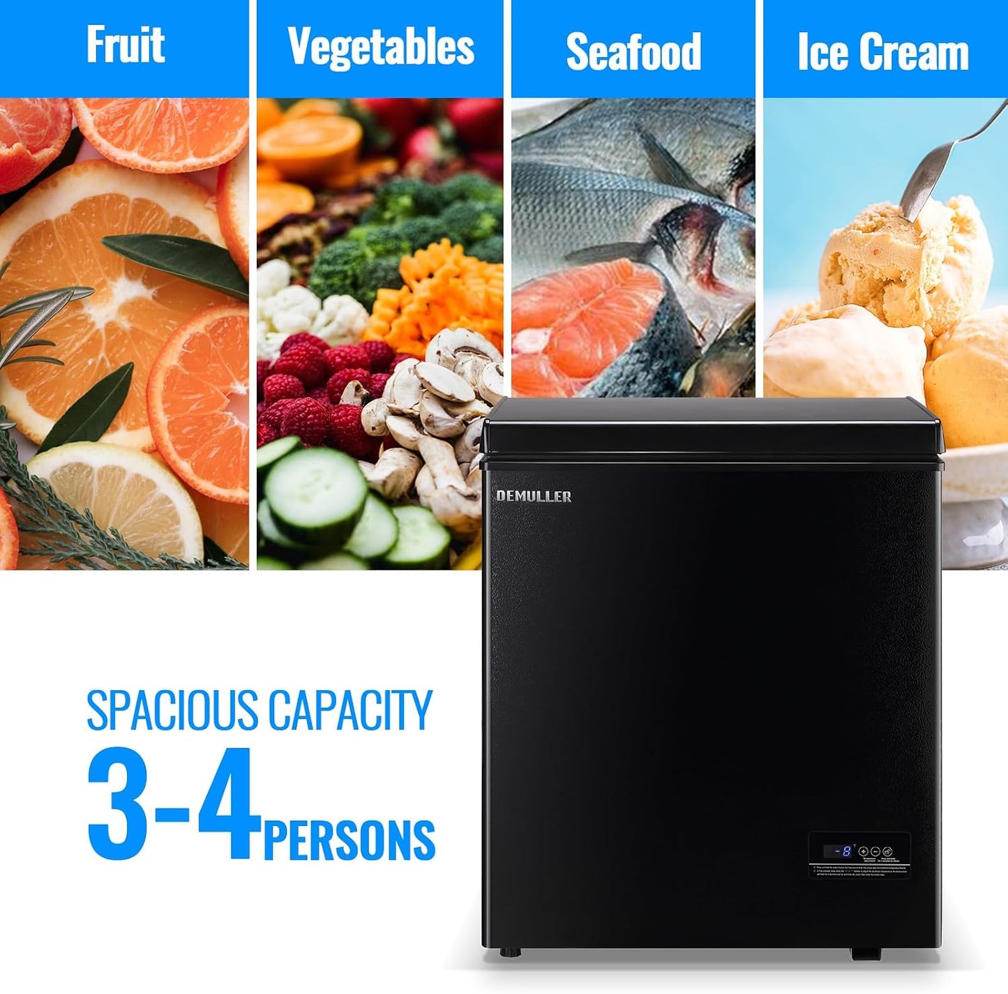 Chest Freezer 4.0 CU. FT Ultra-Low Temperature Deep Freezers (Down to -12 ℉) with TWO Removable Baskets Accurate Display of Cabinet Temp Freestanding Black