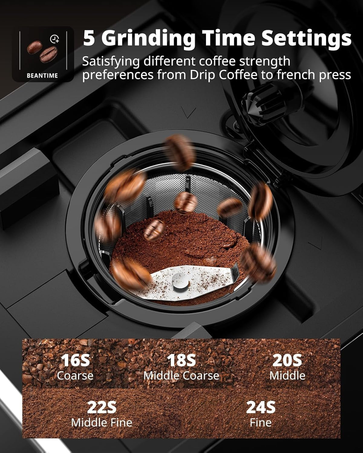 Grind and Brew Coffee Maker, Single Serve with Built-In Grinder, Compatible with K-Cup Pods & Ground Coffee, 1000W Fast 6-14 Oz Brewing, Touchscreen, 50 Oz Removable Tank