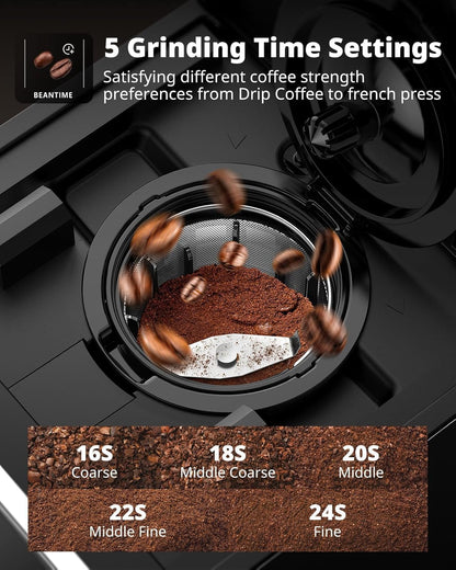 Grind and Brew Coffee Maker, Single Serve with Built-In Grinder, Compatible with K-Cup Pods & Ground Coffee, 1000W Fast 6-14 Oz Brewing, Touchscreen, 50 Oz Removable Tank