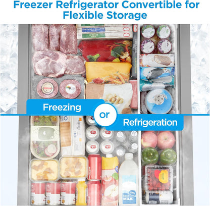 Midea 7.0 Cu.Ft Chest Freezer, Fridge Freezer Convertible with LED Light