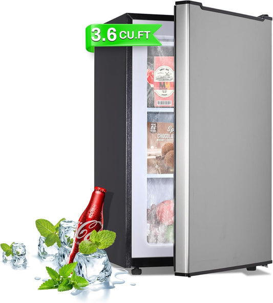 3.6 Cu. Ft. Small Upright Freezer, Compact Mini Freezer, Silver