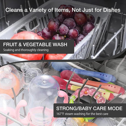 Portable Dishwasher Countertop, WIFI Smart Dishwasher, Compact Dishwashers with 5L Built-In Water Tank, 6 Programs, 360° Dual Spray, High-Temp& Air-Dry Function, Fruit Cleaning