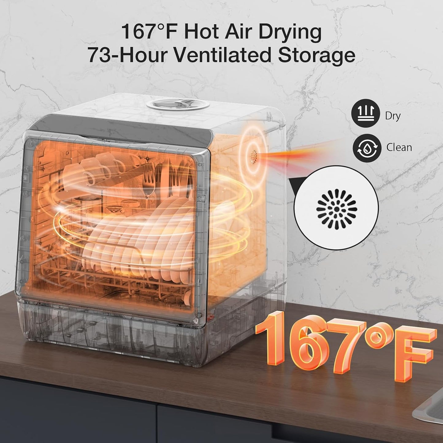 Portable Dishwasher Countertop, WIFI Smart Dishwasher, Compact Dishwashers with 5L Built-In Water Tank, 6 Programs, 360° Dual Spray, High-Temp& Air-Dry Function, Fruit Cleaning