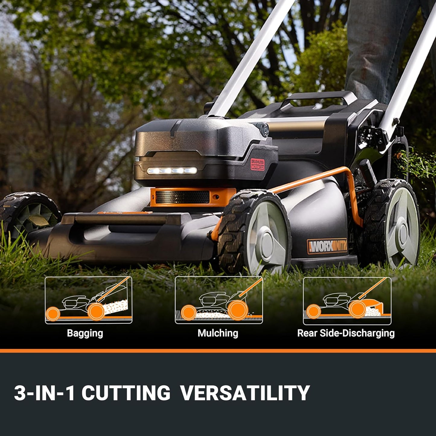 Worx Cordless Lawn Mower, 40V 21" 3-In-1 Grass Mower for 1/2 Acre, WG760