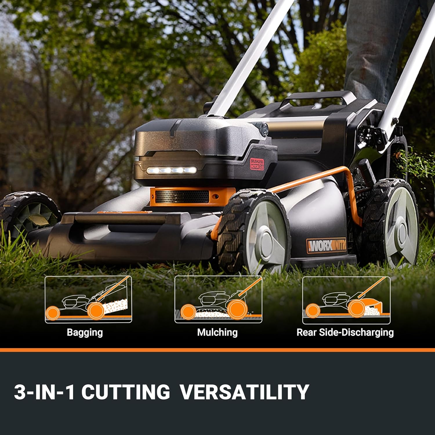Worx Cordless Lawn Mower, 40V 21" 3-In-1 Grass Mower for 1/2 Acre, WG760