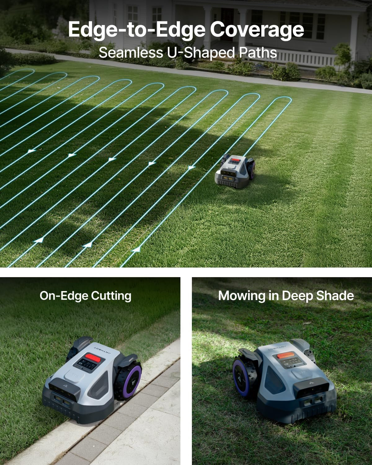 M5 Robot Lawn Mower 1/8 Acre with Garage, Dual Vision+Full-Band NRTK Robotic Lawnmower, No Perimeter Wire, App Control Obstacle Avoidance, 45% Slope, Cutting Height, Multi-Zone Mapping