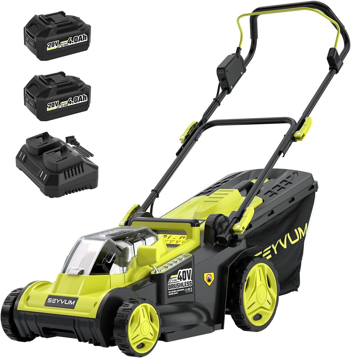 40V 16" Cordless Lawn Mower with 2×4.0Ah Battery, 45L Collection Bag