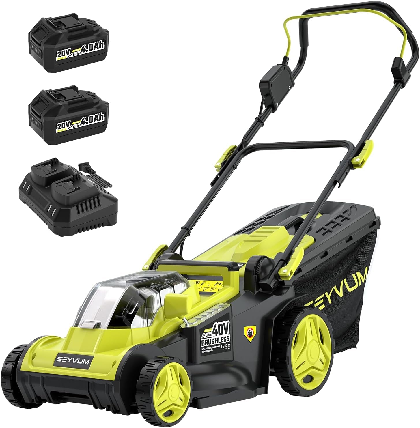 40V 16" Cordless Lawn Mower with 2×4.0Ah Battery, 45L Collection Bag