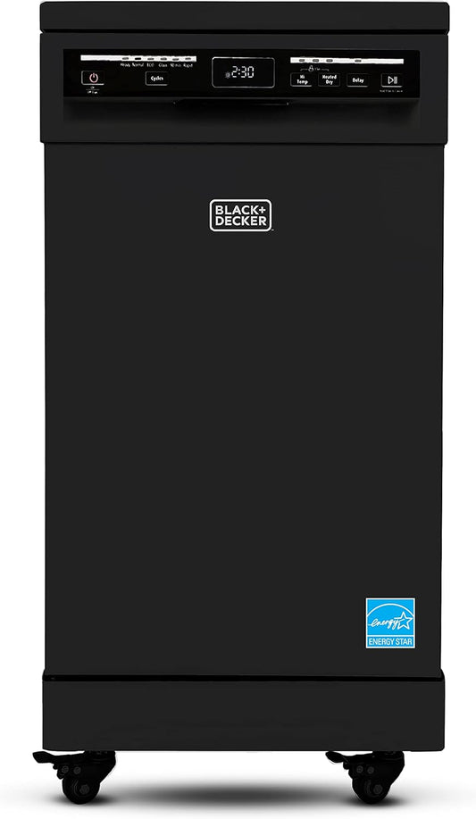 BLACK+DECKER 18-Inch Portable Dishwasher, Energy Star, BPD8B, Black