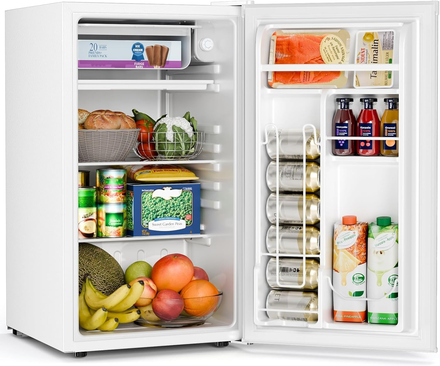 3.2 Cu.Ft Mini Fridge with Freezer, Freestanding Compact Refrigerator with Reversible Door & 7-Speed Thermostat, Small Fridge for Office, Apartment, Gameroom (WHITE)