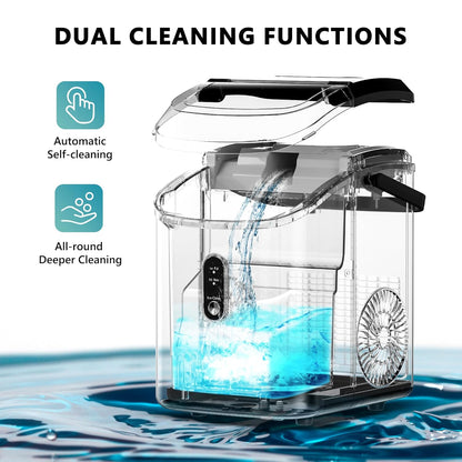 Nugget Ice Maker Countertop with Handle, Ready in 6 Mins, 34Lbs per Day, Removable Top Cover, Auto-Cleaning, Portable Sonic Ice Maker with Basket and Scoop, for Home/Party/Rv/Camping (Black)