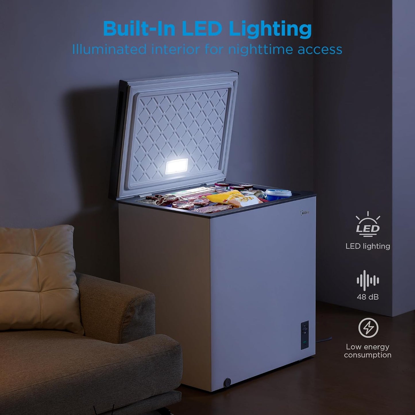 Midea 7.0 Cu.Ft Chest Freezer, Fridge Freezer Convertible with LED Light