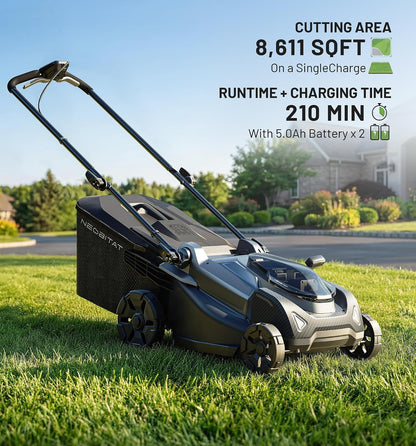 40V 18'' Push Lawn Mower, 2-In-1 Mulching & Bagging, Brushless Cordless Electric Lawn Mower with 6-Position Height Adjustment, Include 5.0Ah Battery X 2 and Charger