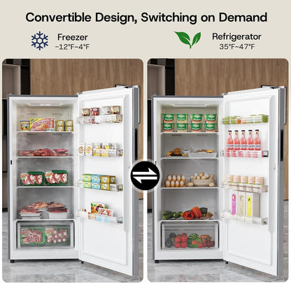 14.0 Cu.Ft. Upright Freezer, Convertible Freezer Fridge with Smart Electronic Control, Frost Free, Quiet Operation, Stand up Freezer for Homes, Office, Garage