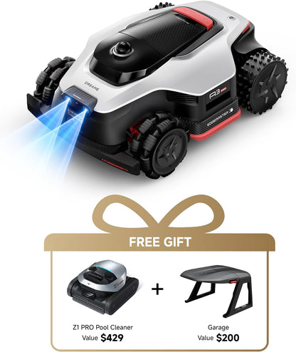 Lidar Robot Lawn Mower A3 AWD Pro 3500 +Garage+Z1 Robotic Pool Cleaner Set, Wire Free No RTK Robotic Lawn Mowers,Dual-Disc Cutting 15.8" Width, Smart Zero-Edge, App Control for 0.87 Acre